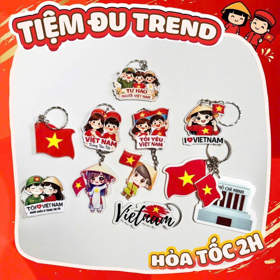 Móc khoá in chữ Việt Nam - Móc khoá lá cờ Việt Nam Yêu Nước - Tiệm đu trend